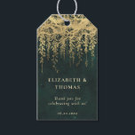 Enchanted Forest Magical Gold Vine Elegant Wedding Gift Tags<br><div class="desc">A whimsical watercolor illustration of lush foliage and vines in gold (digital, not real foil) over emerald green, sparkling with fairy lights and magic dust, decorates this elegant, simple, classy and modern wedding favour tag with an enchanted forest theme. Luxurious but simple, classic but chic, modern but timeless. An elegant,...</div>