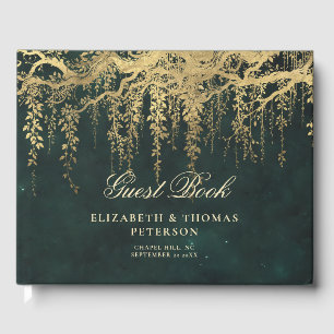 Enchanted Forest Magical Gold Vine Emerald Wedding Guest Book