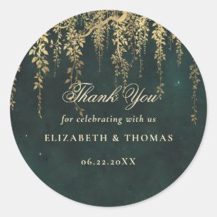 Enchanted Forest Magical Gold Vines Wedding Favour Classic Round Sticker
