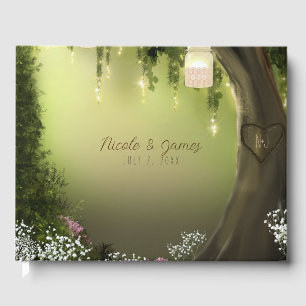 Enchanted Forest Mason Jar Lights Floral Wedding Guest Book