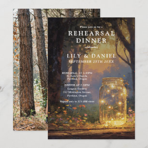 Enchanted Forest Mason Jar Photo Rehearsal Dinner Invitation