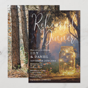 Enchanted Forest Mason Jar Photo Rehearsal Dinner Invitation