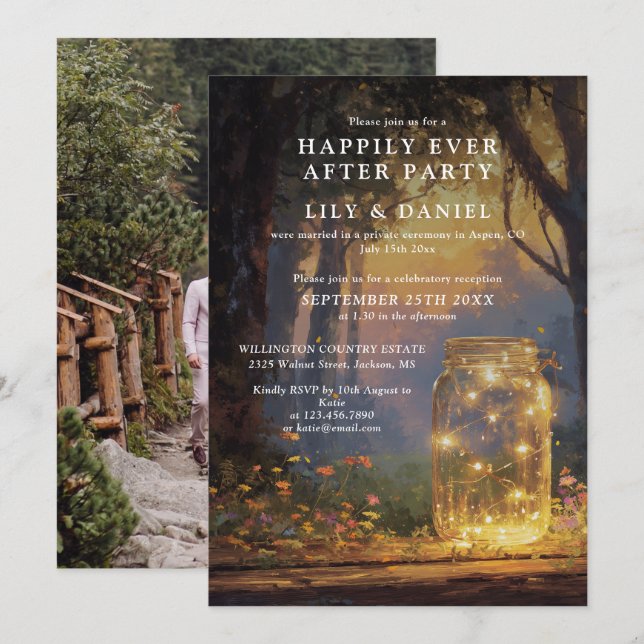 Enchanted Forest Mason Jar Photo Wedding Reception Invitation (Front/Back)