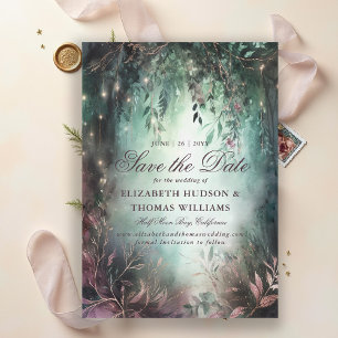 Enchanted Forest Mauve Vines Wedding Save the Date Invitation