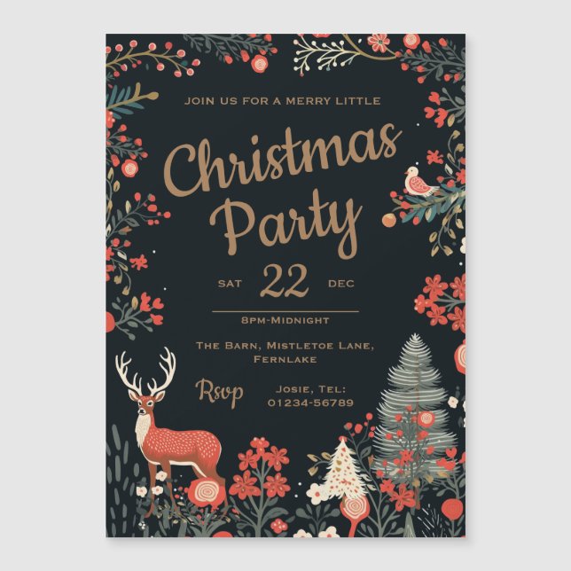 Enchanted Forest Merry Christmas Party Magnetic Invitation (Front)