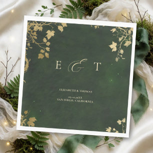 Enchanted Forest Minimal Frame Gold Magic Wedding Napkin
