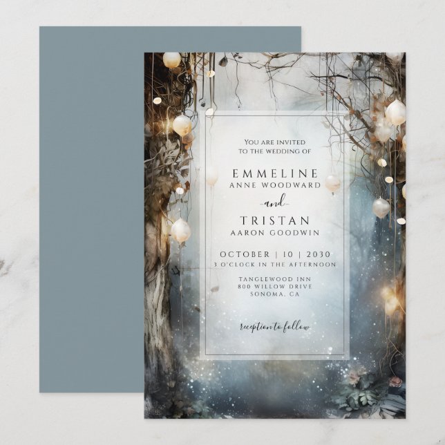 Enchanted Forest Mist Fantasy Wedding Invitation (Front/Back)