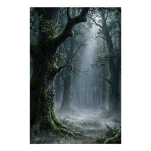 Enchanted Forest   Misty Woodland Fantasy Poster