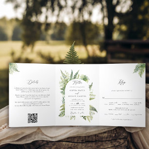 Enchanted Forest Mountain Ferns All in One Wedding Tri-Fold Invitation