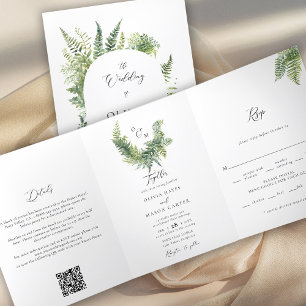 Enchanted Forest Mountain Ferns Boho Arch Wedding Tri-Fold Invitation