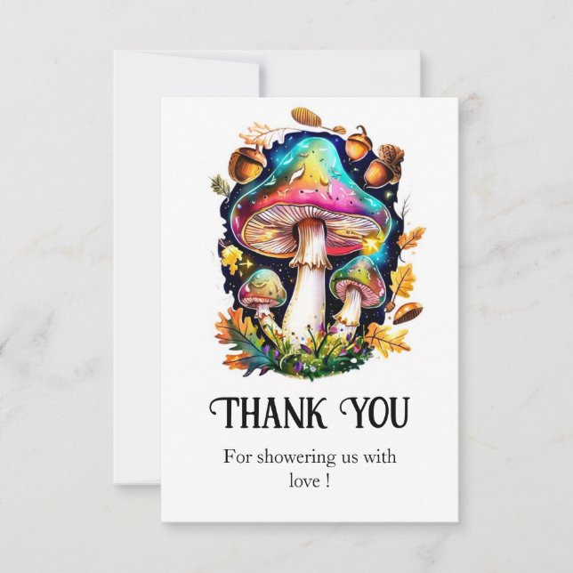 Enchanted Forest Mushroom Baby Shower Thank You Card (Front)