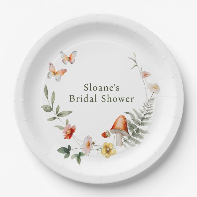 Enchanted Forest Mushroom Bridal Shower Paper Plate (Front)