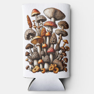 Enchanted Forest Mushroom Cluster Illustration Seltzer Can Cooler