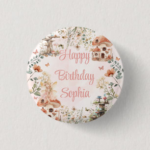 Enchanted Forest Mushroom Girl's 1st Birthday 3 Cm Round Badge