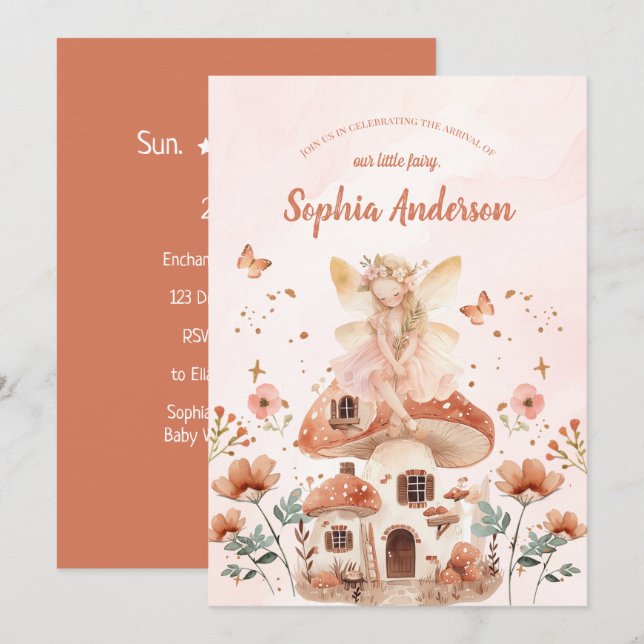 Enchanted Forest Mushroom Girl's Baby Shower Invitation (Front/Back)