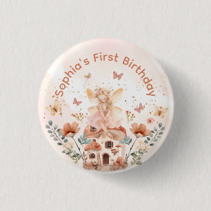 Enchanted Forest Mushroom Girl's First Birthday  3 Cm Round Badge