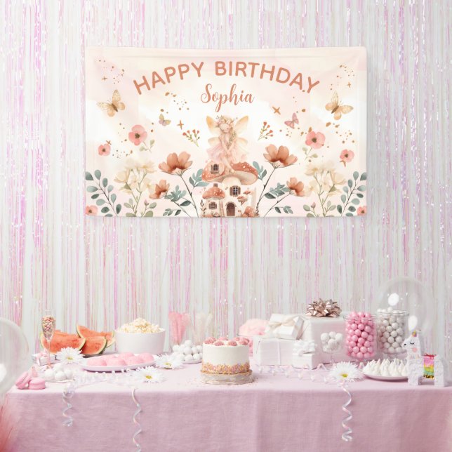Enchanted Forest Mushroom Girl's First Birthday  Banner (Party)
