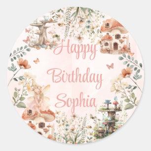 Enchanted Forest Mushroom Girl's First Birthday Classic Round Sticker
