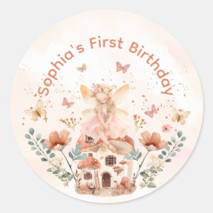 Enchanted Forest Mushroom Girl's First Birthday  Classic Round Sticker