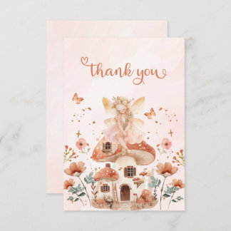 Enchanted Forest Mushroom Girl's First Birthday Thank You Card