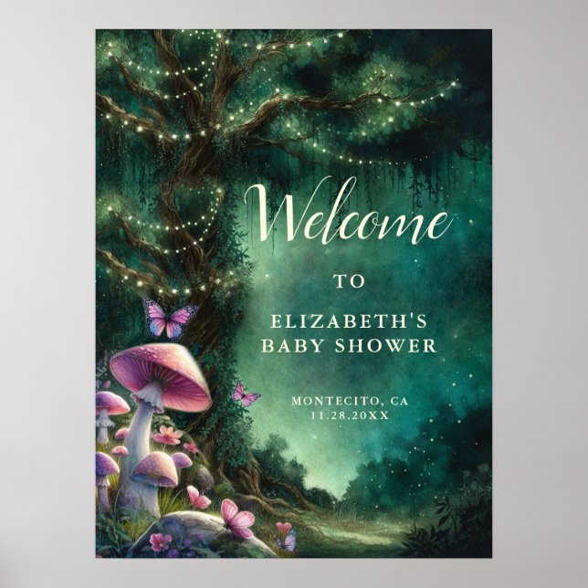 Enchanted Forest Mushrooms Baby Shower Welcome Poster (Front)