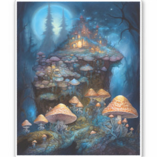 Enchanted Forest Mushrooms Castle Fantasy Art