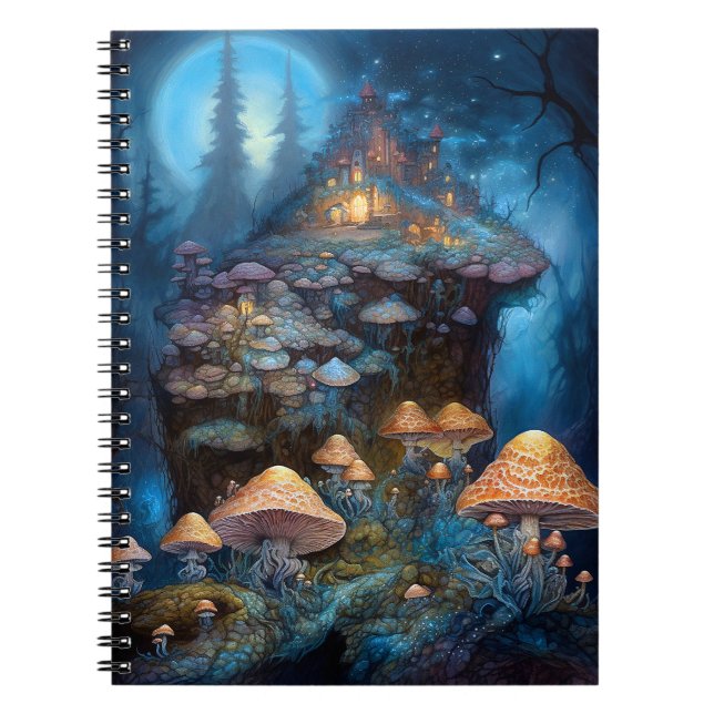 Enchanted Forest Mushrooms Castle Fantasy Art Notebook (Front)