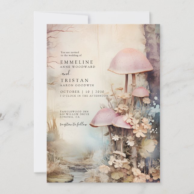 Enchanted Forest Mushrooms Wedding Invitation (Front)