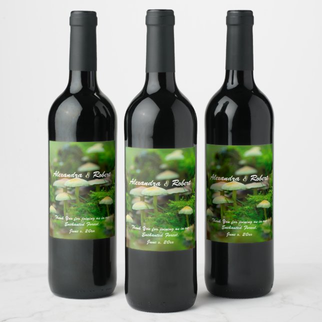 Enchanted Forest Mushrooms Wedding Wine Label (Bottles)