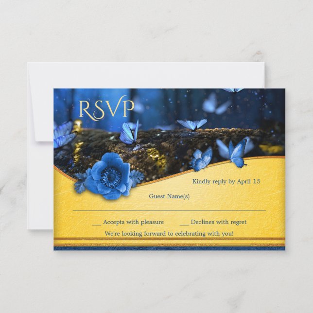 Enchanted Forest Night Butterfly Wedding RSVP Card (Front)