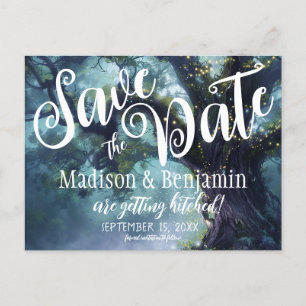 Enchanted Forest Oak Tree Fairy Lights Save Date Postcard