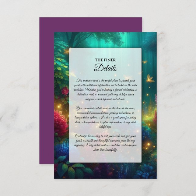 Enchanted Forest of Radiant Jewels Wedding Enclosure Card (Front/Back)