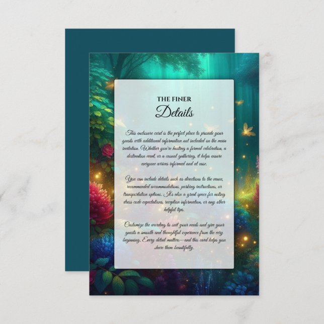 Enchanted Forest of Radiant Jewels Wedding Enclosure Card (Front/Back)