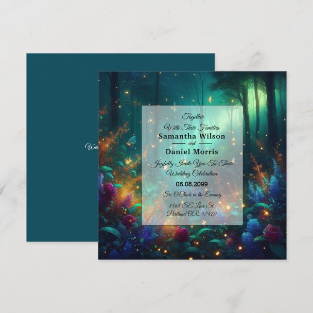 Enchanted Forest of Radiant Jewels Wedding Invitation (Front/Back)