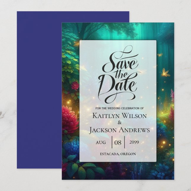 Enchanted Forest of Radiant Jewels Wedding Save The Date (Front/Back)