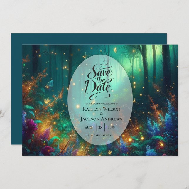 Enchanted Forest of Radiant Jewels Wedding Save The Date (Front/Back)