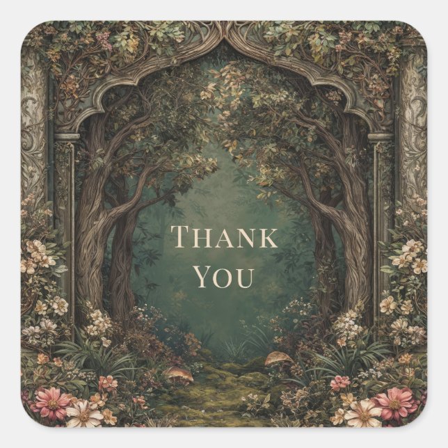 Enchanted Forest Ornate Arch Fairytale Woodland Square Sticker (Front)