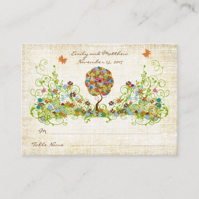 Enchanted Forest Patchwork Floral Fairy Tale Tree Enclosure Card (Front)