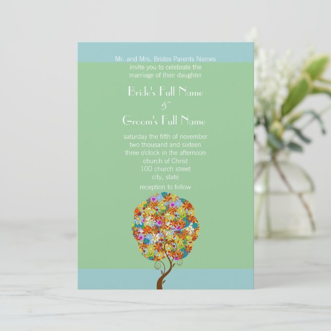 Enchanted Forest Patchwork Floral Fairy Tale Tree Invitation (Standing Front)