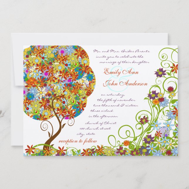Enchanted Forest Patchwork Floral Fairy Tale Tree Invitation (Front)
