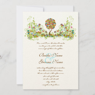 Enchanted Forest Patchwork Floral Fairy Tale Tree Invitation