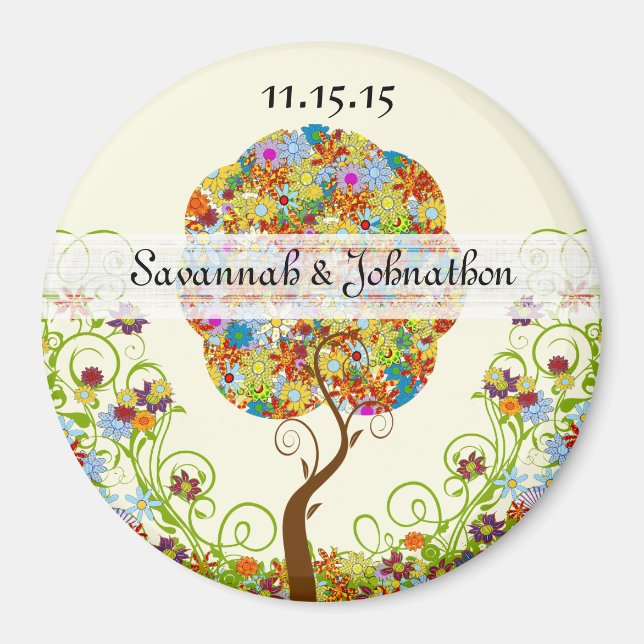 Enchanted Forest Patchwork Floral Fairy Tale Tree Magnet (Front)