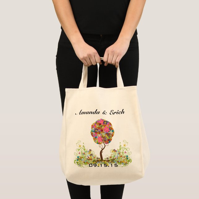 Enchanted Forest Patchwork Floral Fairy Tale Tree Tote Bag (Front (Product))