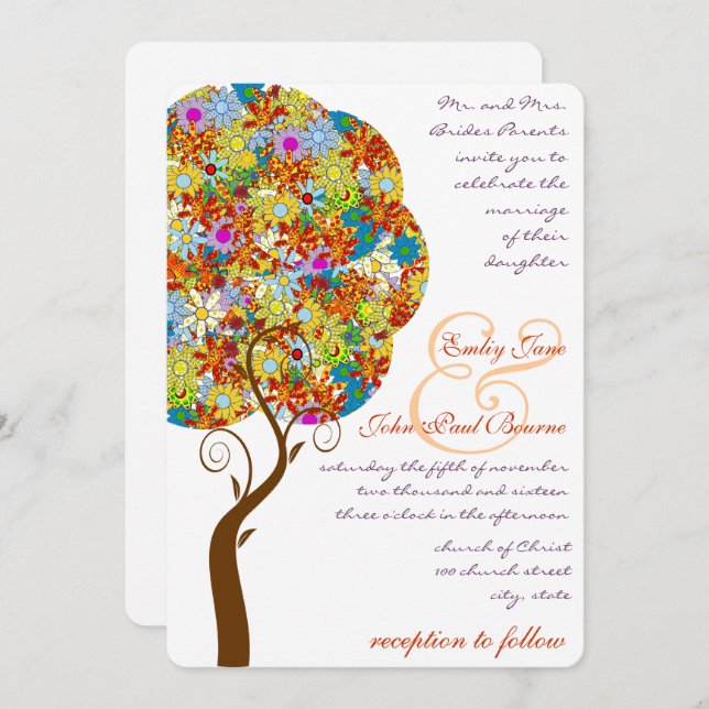 Enchanted Forest Patchwork Floral Fairytale Tree Invitation (Front/Back)