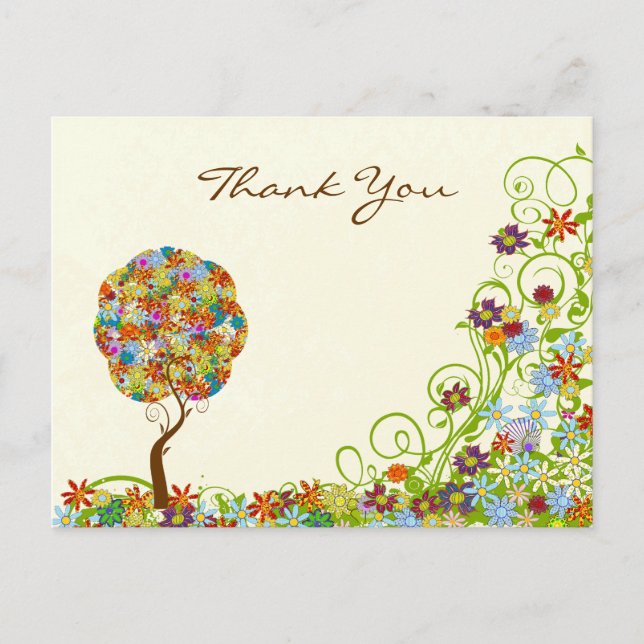 Enchanted Forest Patchwork Floral Thank You Postcard (Front)