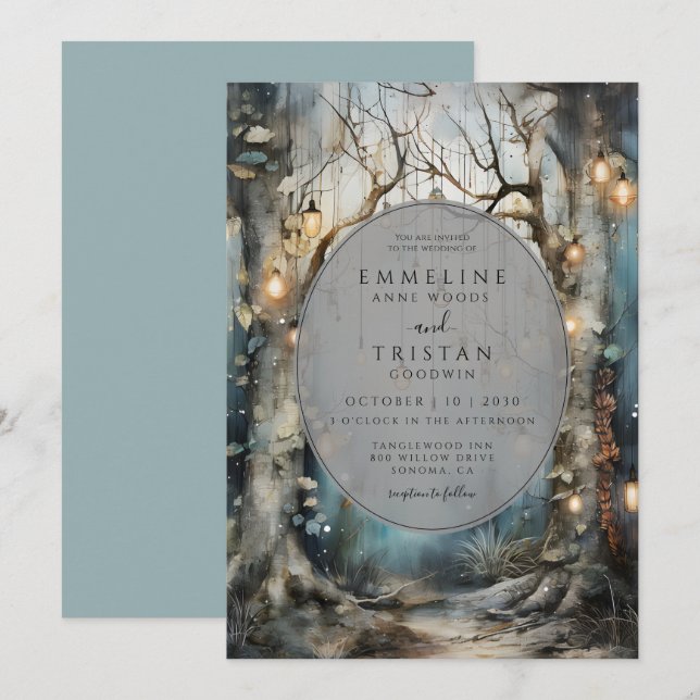 Enchanted Forest Path Glowing Lights Wedding  Invitation (Front/Back)