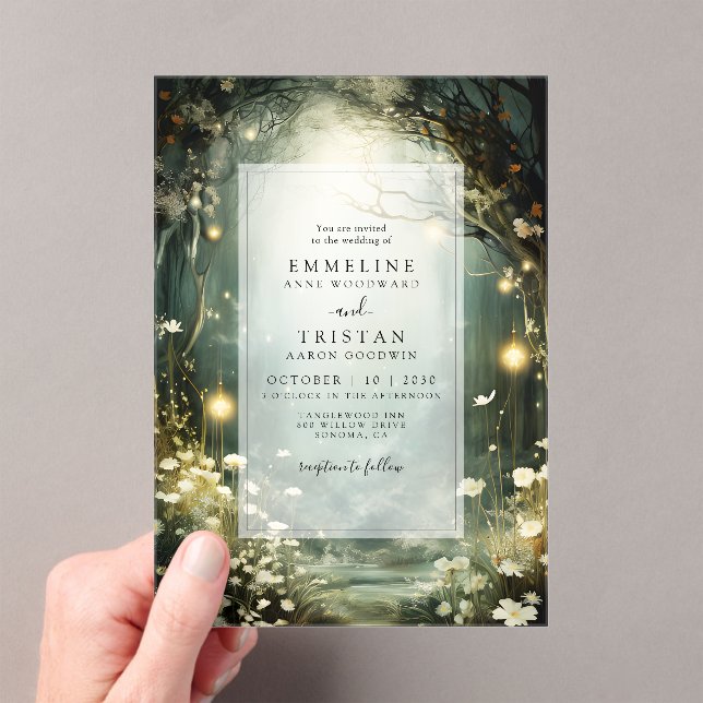 Enchanted Forest Path Of Flowers Green Wedding  Acrylic Invitations (Insitu (Handheld))