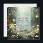 Enchanted Forest Path Of Flowers Save The Date<br><div class="desc">Ethereal forest path of flowers and trees are featured in this magical enchanted sage green wedding save the date,  with glowing lights.</div>