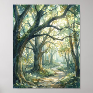 Enchanted Forest Path Watercolor Painting Poster