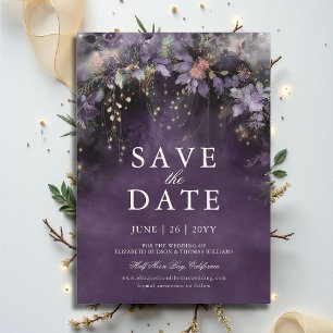 Enchanted Forest Plum Green Wedding Save the Date Invitation